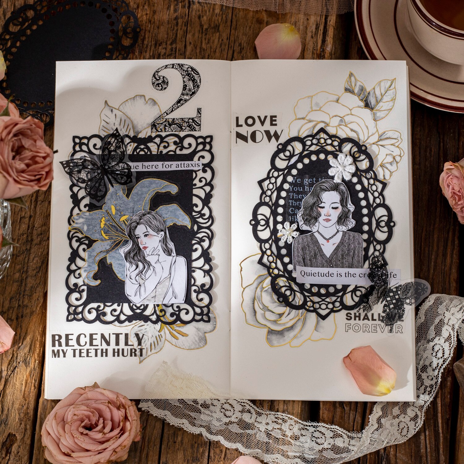 10 Sheets Lace Dreams Series Vintage Black Card and White Card-JournalTale