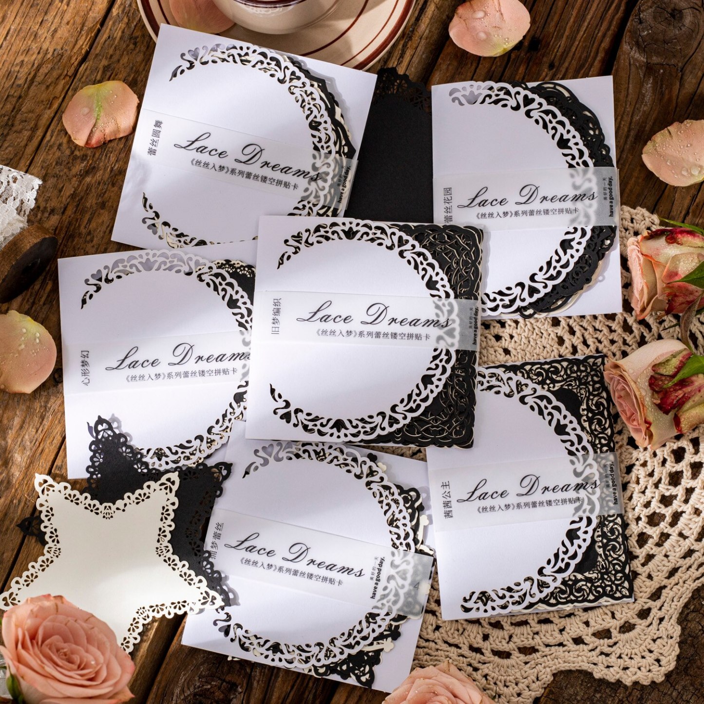10 Sheets Lace Dreams Series Vintage Black Card and White Card-JournalTale