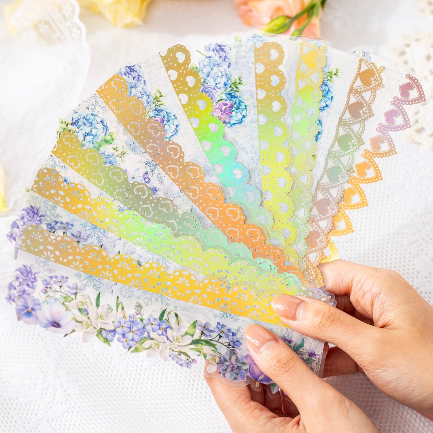 10 Sheets Lace Romance Series Flower Landscaping PET Sticker-JournalTale