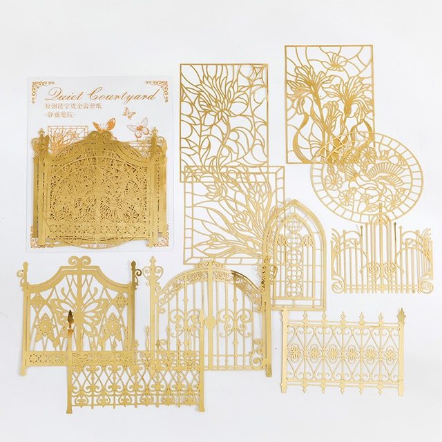 10 pcs Diy Scrapbooking paper Bronzing Lace Decoration paper-JournalTale