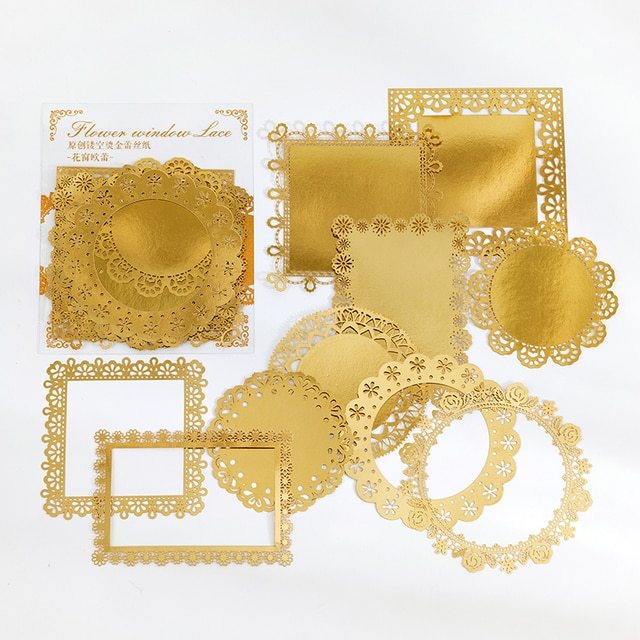 10 pcs Diy Scrapbooking paper Bronzing Lace Decoration paper-JournalTale
