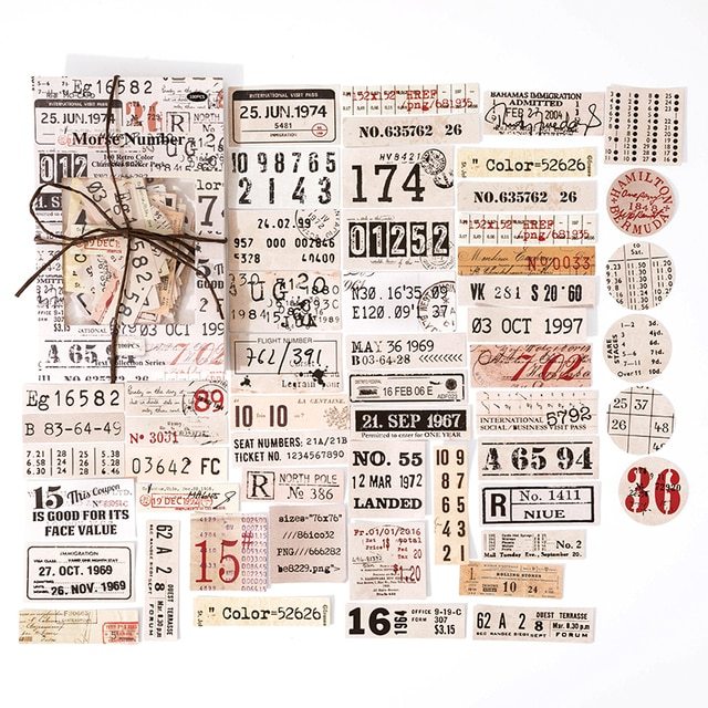 100 Pcs Vintage Phrase Quote Number Stickers Junk Journal-JournalTale