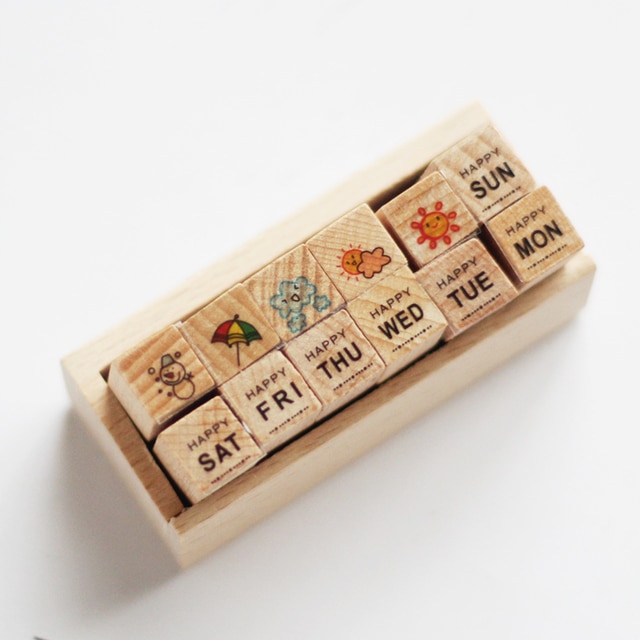 12 Pc/Set Retro Cartoon Wooden Rubber Stamps-JournalTale