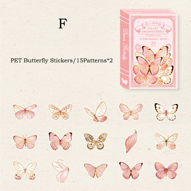 30pcs/pack Gold Foil Butterfly Stickers Waterproof PET Sticker-JournalTale