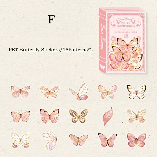 30pcs/pack Gold Foil Butterfly Stickers Waterproof PET Sticker-JournalTale