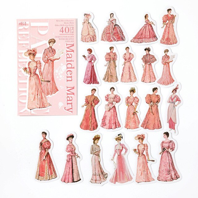 40pcs/1lot Sticker Vintage Court girl-JournalTale