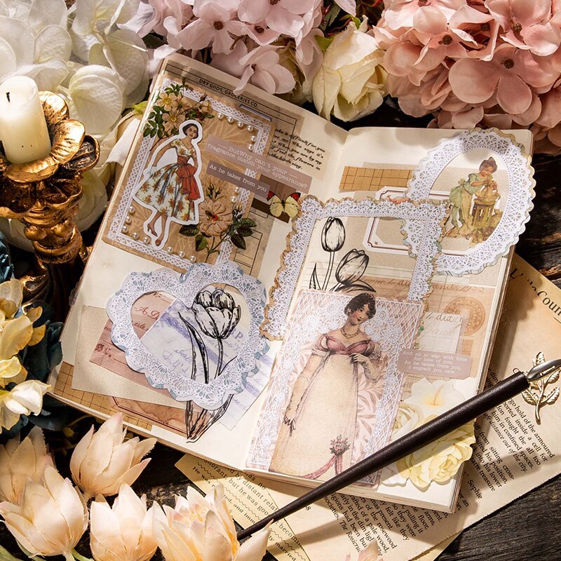 50pcs Great Artist Retro Lace Floral Material Paper-JournalTale