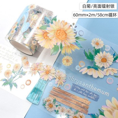 60mm*2m/Roll Laser Flower PET Tape Gold Silver Foil-JournalTale