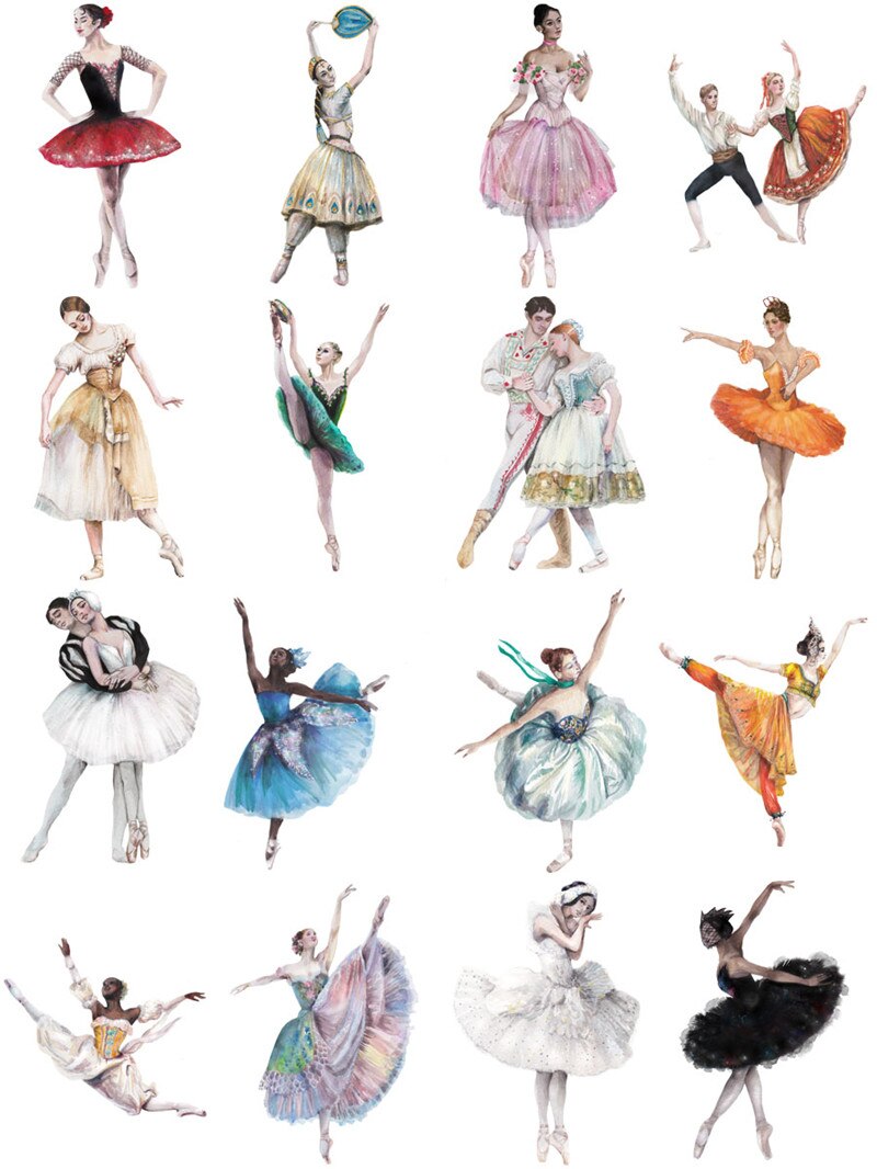 16Pcs/Pack Retro Ballet Girls Dancing Vintage Sticker-JournalTale