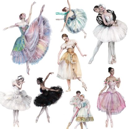 16Pcs/Pack Retro Ballet Girls Dancing Vintage Sticker-JournalTale