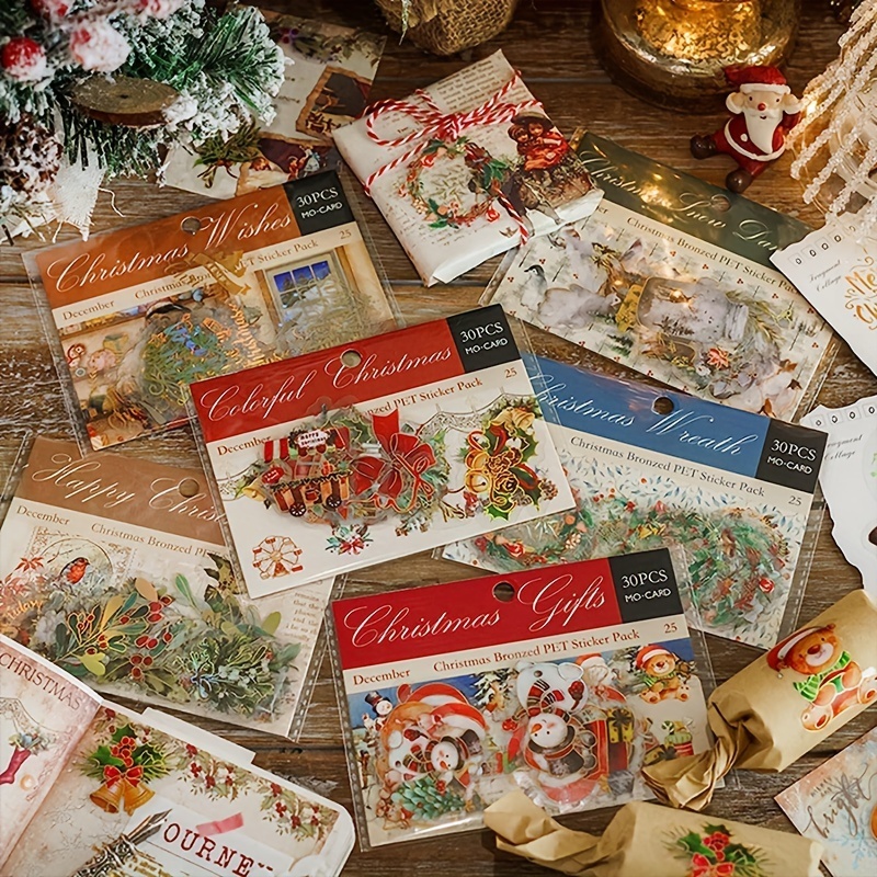 1 set Festive Christmas Stickers - Golden-JournalTale