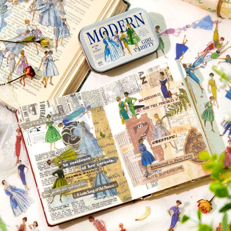 400pcs/1lot Scrapbook Sticker Retro Variety Girl-JournalTale