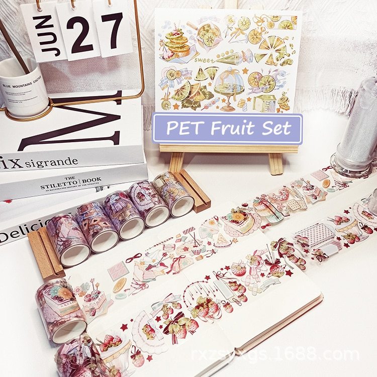 PET Colored Set Washi Tape Flower Fruit Delicacy Washi Set-JournalTale
