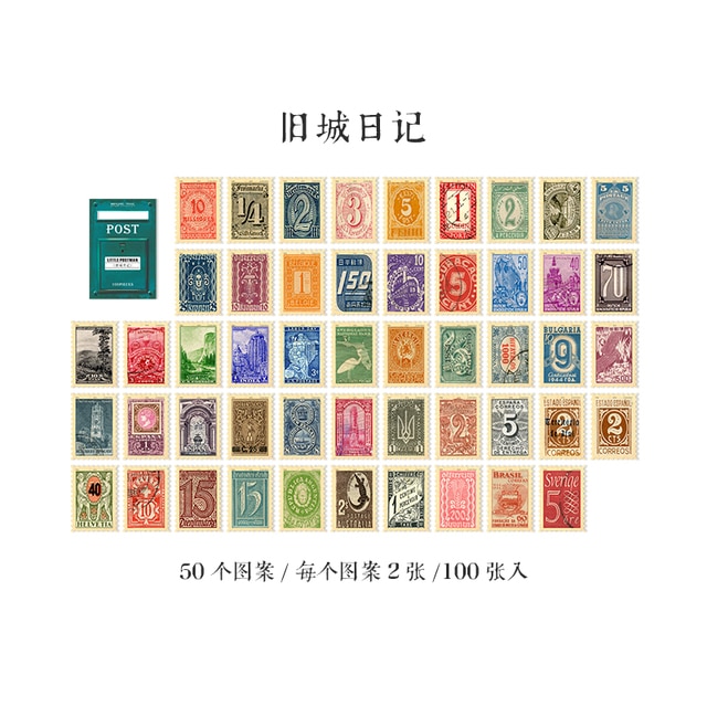100pcs Vintage Stamps Sticky Paper for Phone Deco-JournalTale