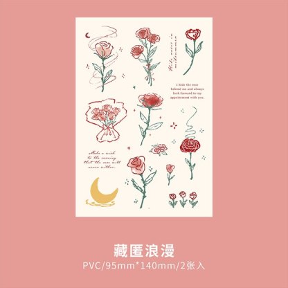 2 Sheets Vintage Rose Plants Illustration PVC Stickers Pack-JournalTale