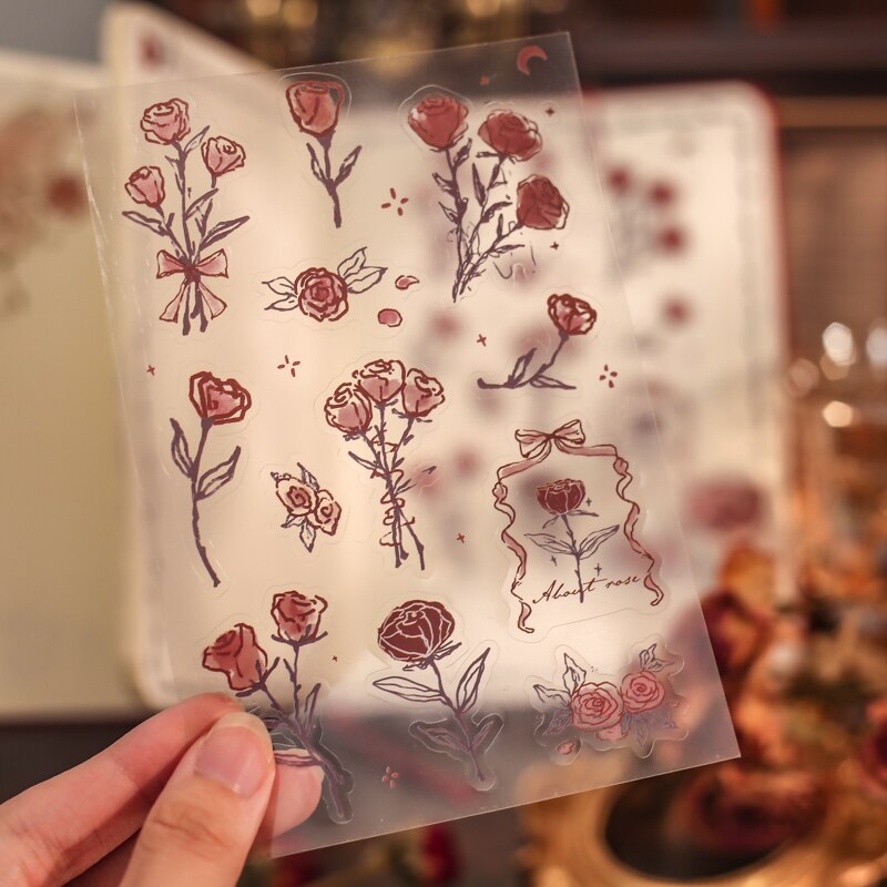 2 Sheets Vintage Rose Plants Illustration PVC Stickers Pack-JournalTale
