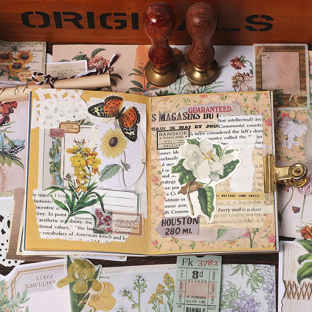 200pcs/lot Memo Pads Material Paper Vintage Plants-JournalTale