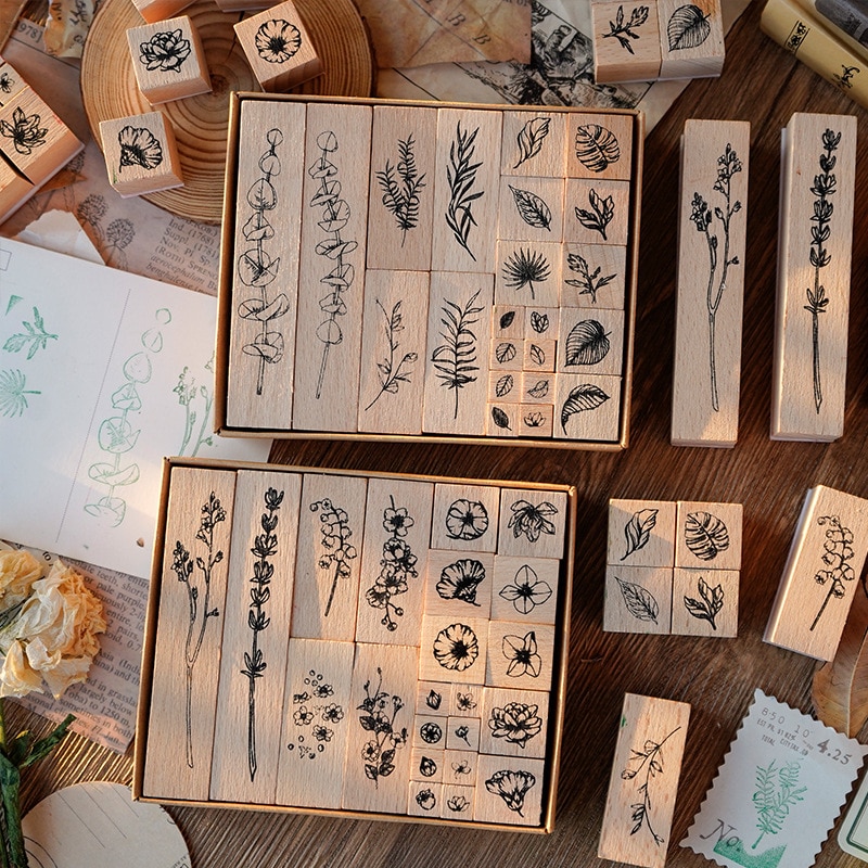 22 Pcs/set Wood Mounted Rubber Stamps Plant And Flower-JournalTale