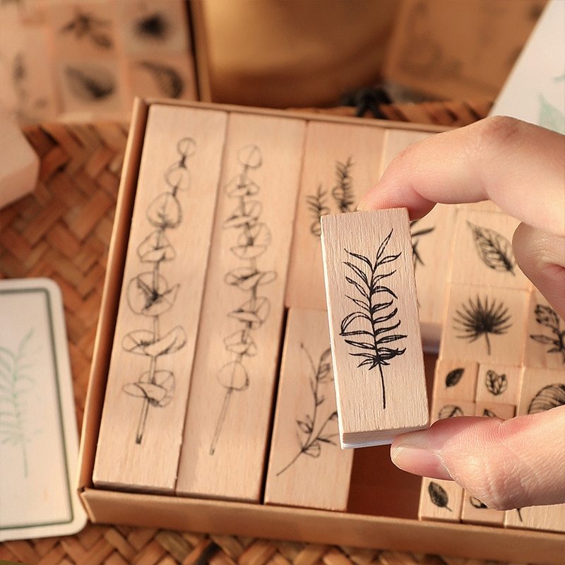 22 Pcs/set Wood Mounted Rubber Stamps Plant And Flower-JournalTale