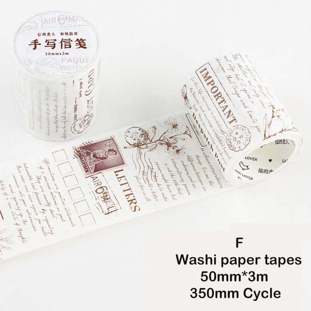 50mm*3m Vintage Letters Washi Paper Tapes-JournalTale