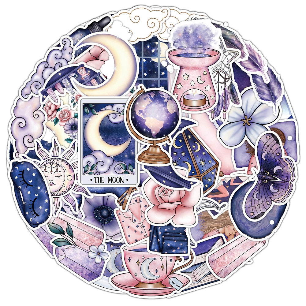 10/30/50pcs Cute Magic Witch Moon Gothic Aesthetic Stickers-JournalTale