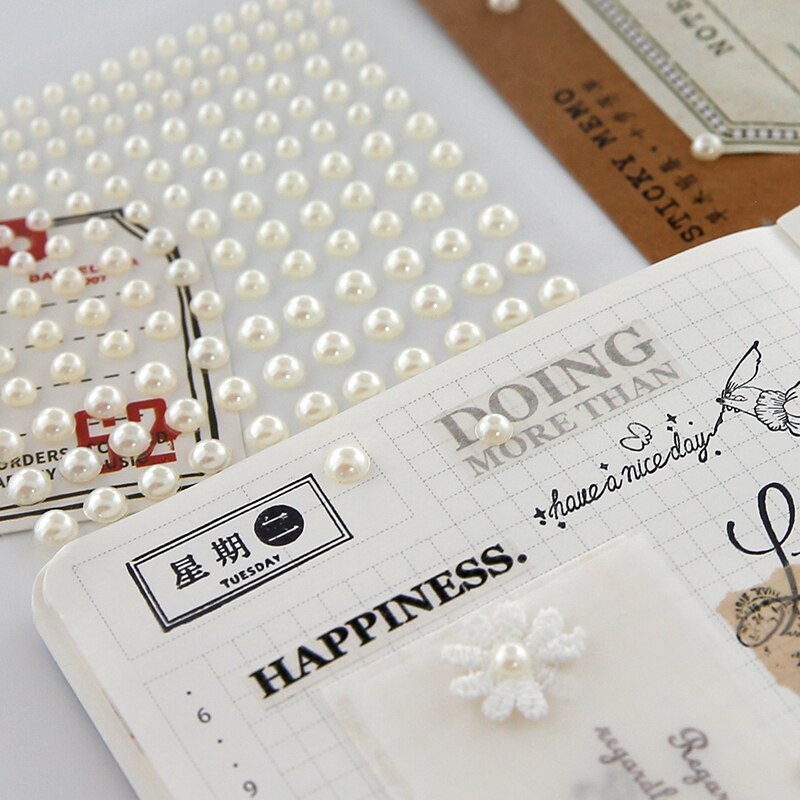 1 Sheet Plastic Semi-circular Pearl Decoration Stickers-JournalTale