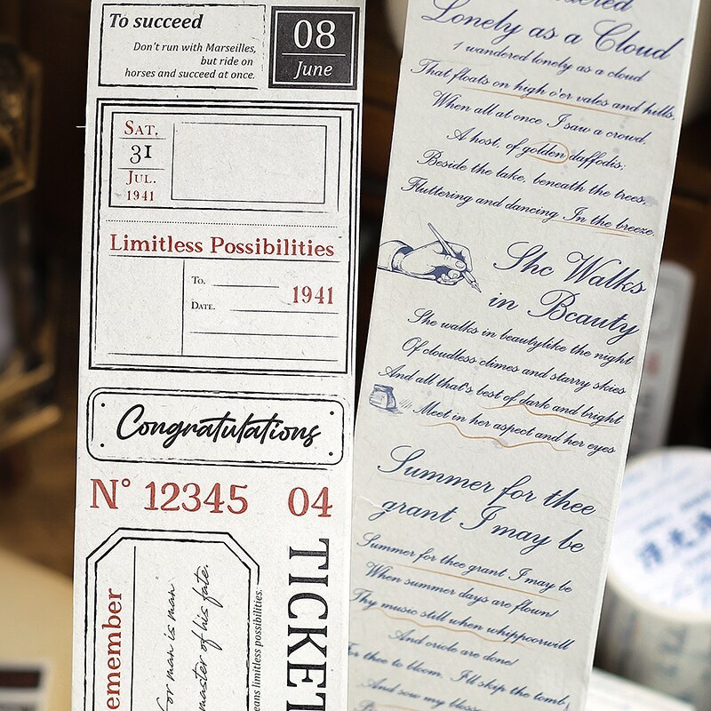 50mm*3m Vintage Letters Washi Paper Tapes-JournalTale