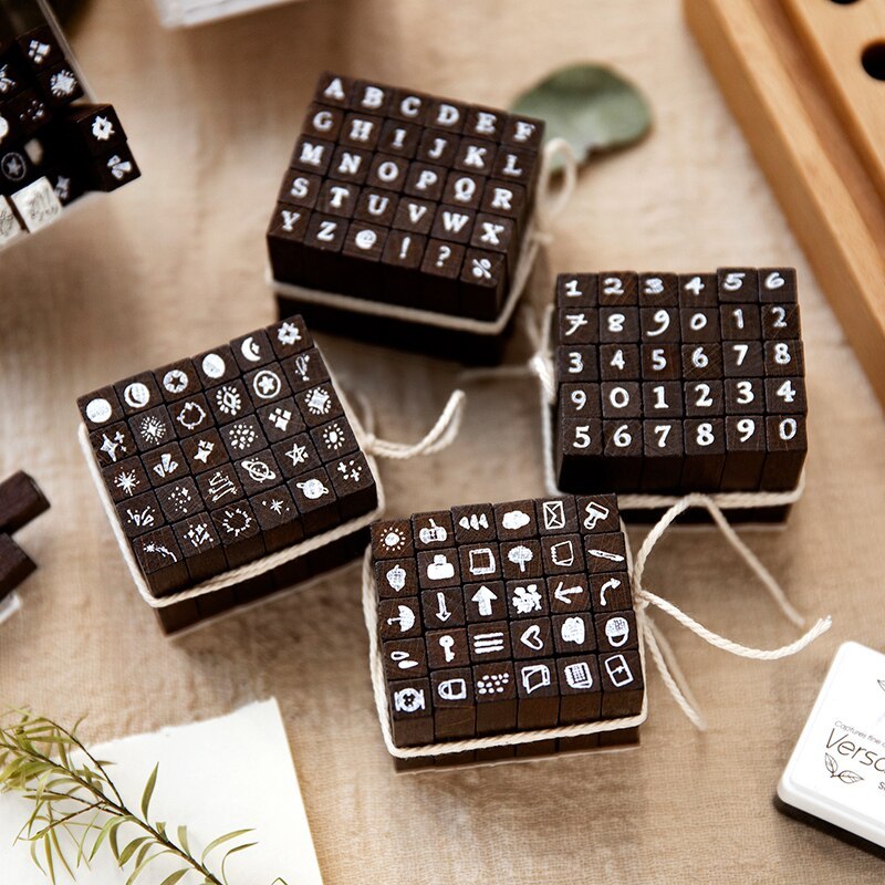 30pcs/box Cute Mini Wooden Rubber Stamp Set-JournalTale