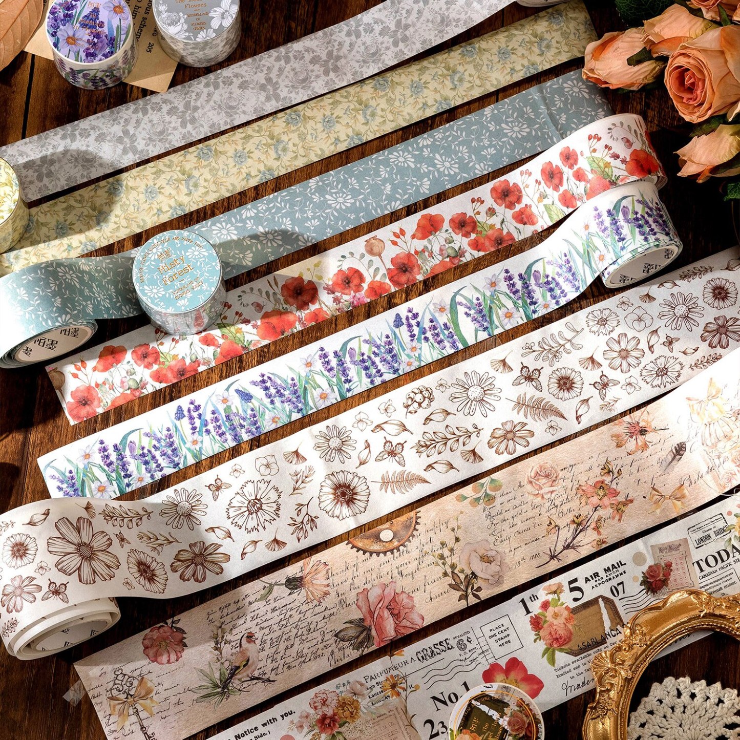 30mm/50mm*2m Vintage Plant Flowers Washi Tapes-JournalTale