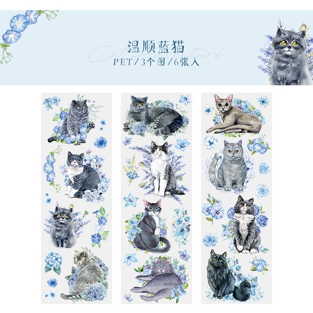 Cat stickers 6 Sheets  Adhesive Diy Sticker Decorative Diary-JournalTale