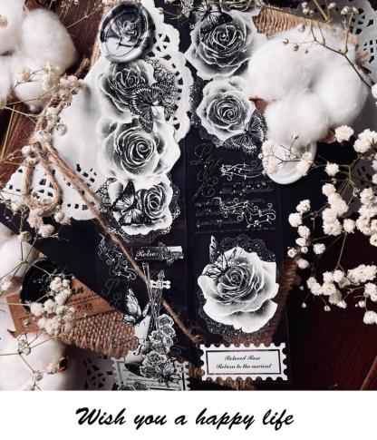 5cmx5M Black & White Elegant Rose PET Tapes-JournalTale