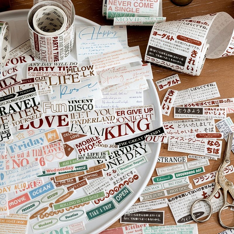 Retro English Text Life Washi Tape Decorative-JournalTale
