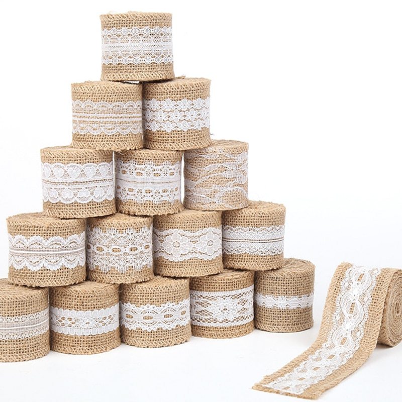 2M 5CM Natural Jute Burlap Rolls with Lace-JournalTale