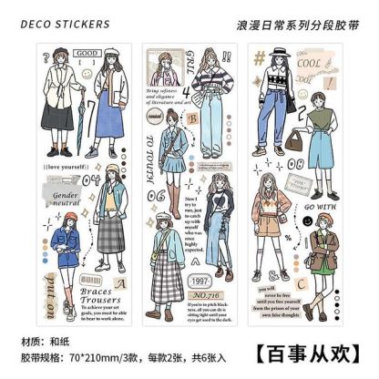 6 Sheets Romantic and Sweet Character Washi Stickers-JournalTale