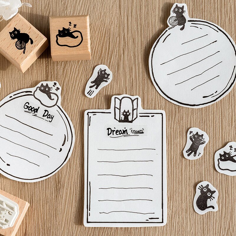 Wood Stamp Black Cat Wooden Rubber Stamps-JournalTale