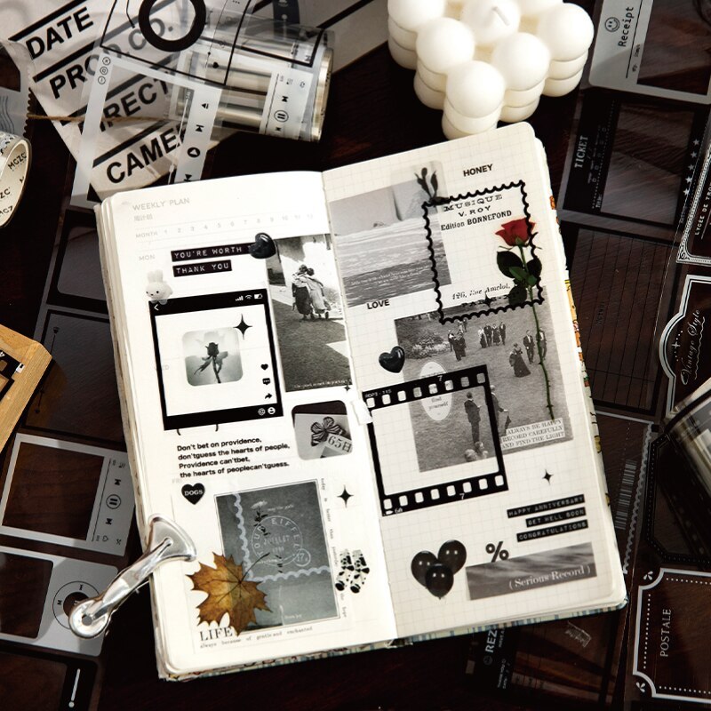 5.5cm x 2m Vintage Film Boarder Black and White Masking Tape-JournalTale