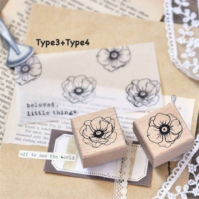 Stamp Wooden Scrapbook Supplies Flower Petal Birds Stamps-JournalTale