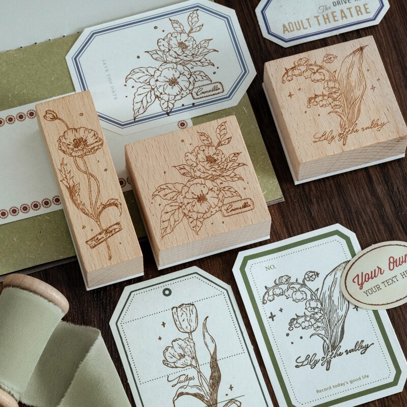 Vintage Wooden Rubber Stamps Flower Decorative Rubber Stamp-JournalTale