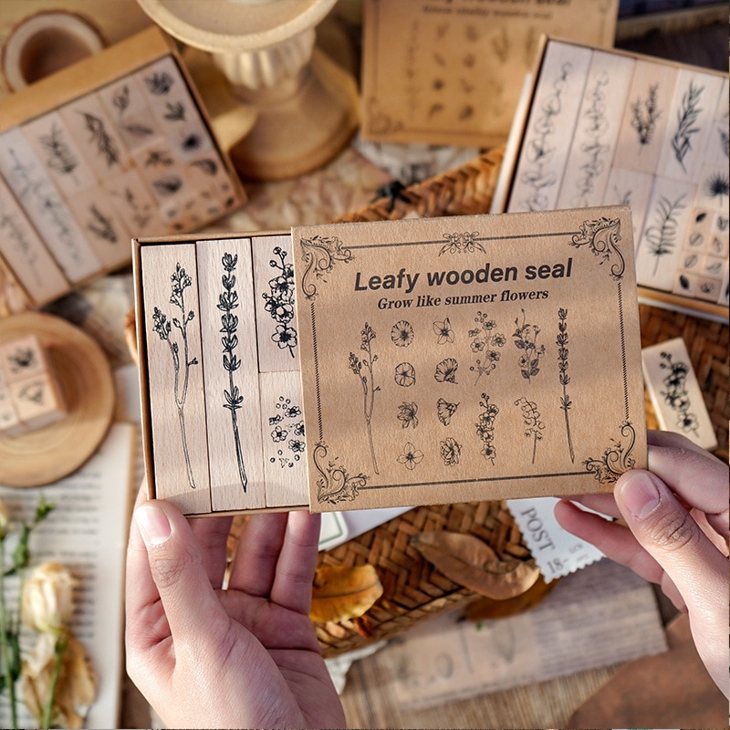 22 Pcs/set Wood Mounted Rubber Stamps Plant And Flower-JournalTale