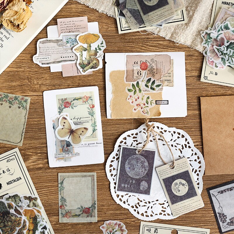40pcs/pack Vintage Washi Paper Stickers Kit for DIY-JournalTale
