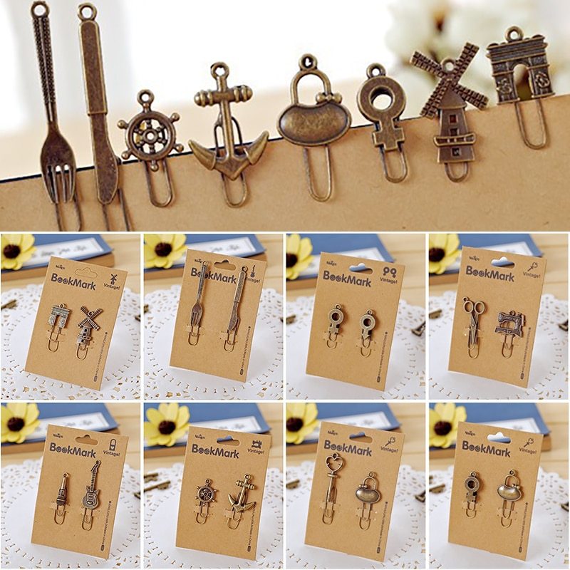 2pcs/set Vintage Metal Bookmarks Bronze Color Paper Clip-JournalTale