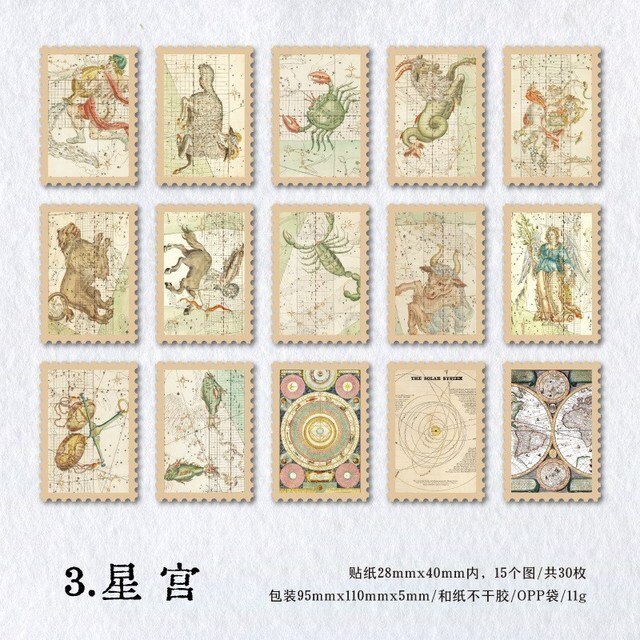 30 Pcs Vintage Astronomy Stickers Bronzing Universe-JournalTale