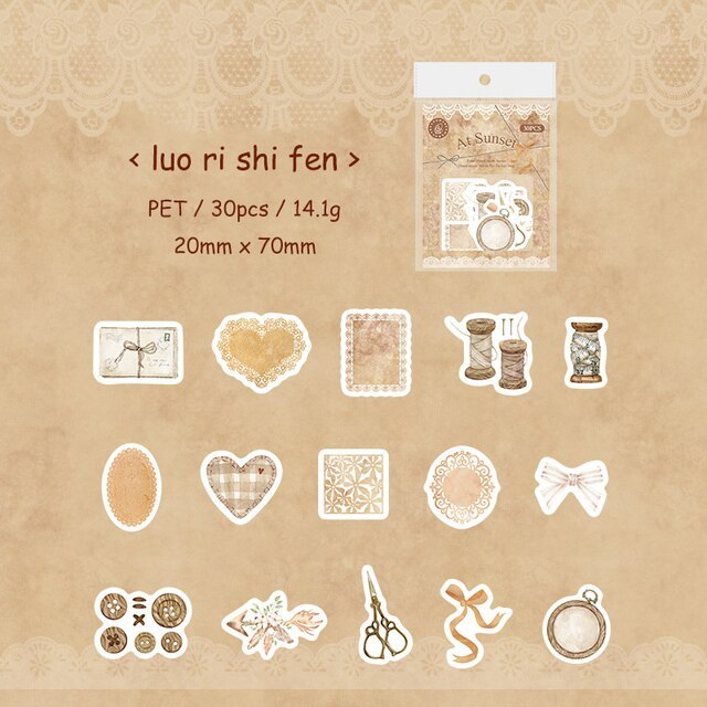 30 Sheets Time Handmade Series Vintage PET White Ink Sticker-JournalTale