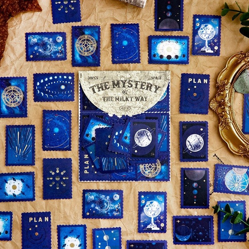 30 Pcs Vintage Astronomy Stickers Bronzing Universe-JournalTale