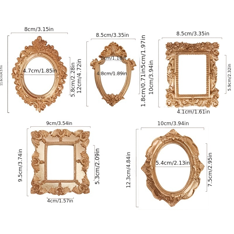 1pc Golden Picture Frame Vintage Relief Frames-JournalTale