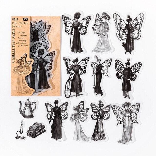 30 pcs Vintage INS Character Stickers fairy gentleman-JournalTale