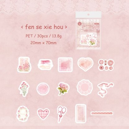 30 Sheets Time Handmade Series Vintage PET White Ink Sticker-JournalTale