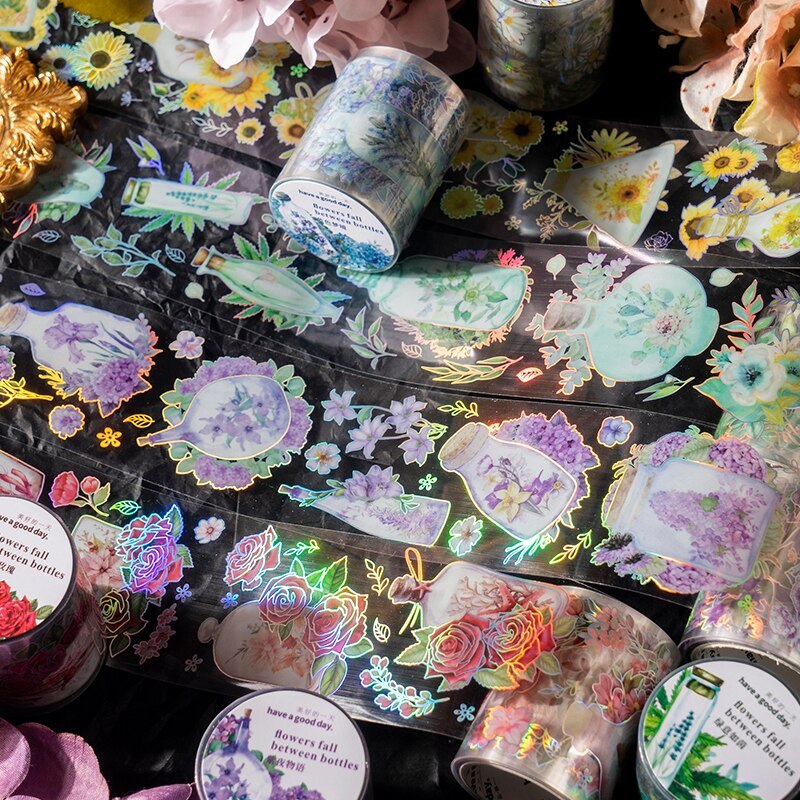 INS Watercolor Bottle Masking Tape Flower PET Fresh Plant-JournalTale