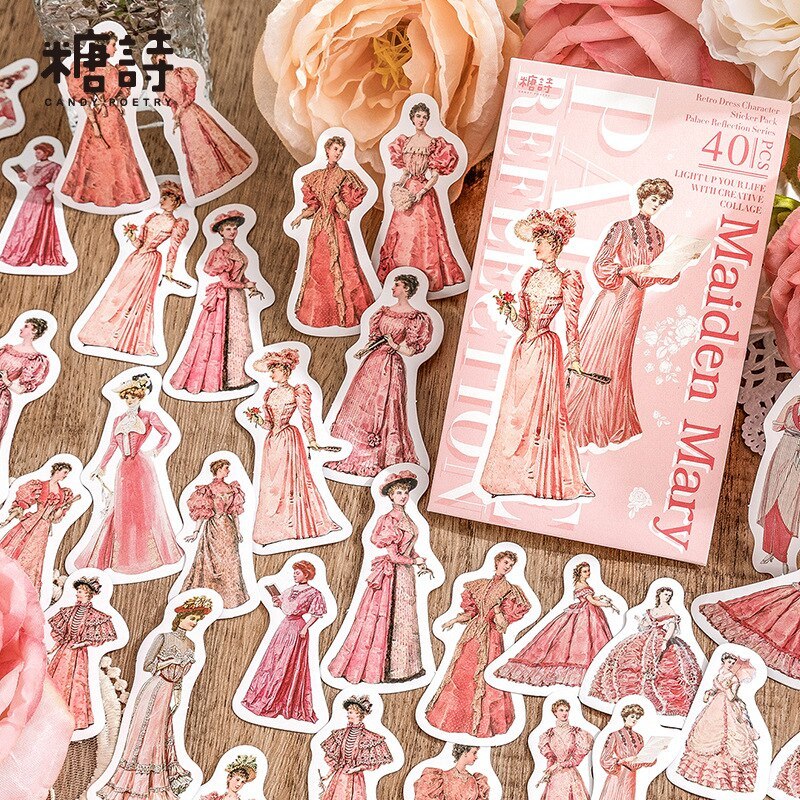 40pcs/1lot Sticker Vintage Court girl-JournalTale
