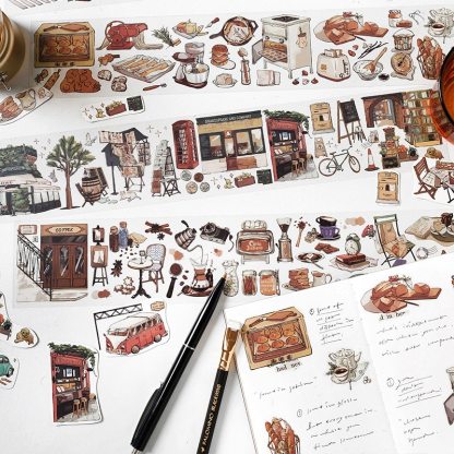 Travel Journey Memory Washi Masking Tape Coffee Shop-JournalTale